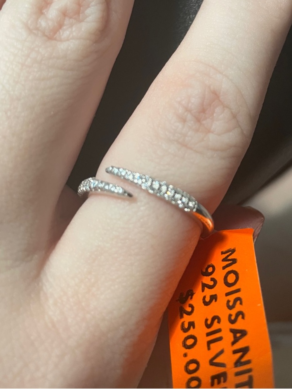 Sterling Silver moissanite size 7 open Band Ring - Silver